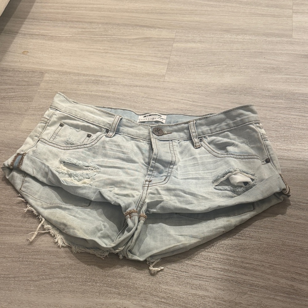 One Teaspoon Mini Blue Distressed Denim Shorts